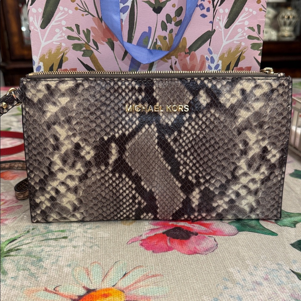 Michael Kors Snake Print Crossbody Bag - Black and Gray